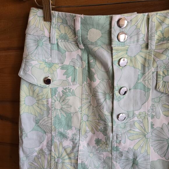 For Love & Lemons Peyton Mini Skirt Mint Floral Boho NWT M Pastel Prairie Bottom - Picture 4 of 5